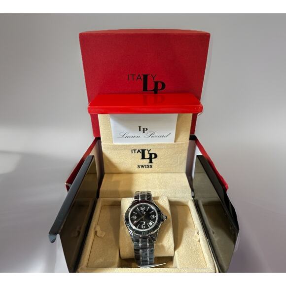 NEW Rare Lucien Piccard Celano Auto 27110BK Black Ceramic Diamond .45CT Watch main image 2